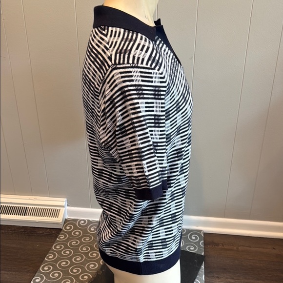 Magaschoni Men’s Medium Navy and White Polo Shirt with Modern Geometric Patterns - Picture 3 of 5